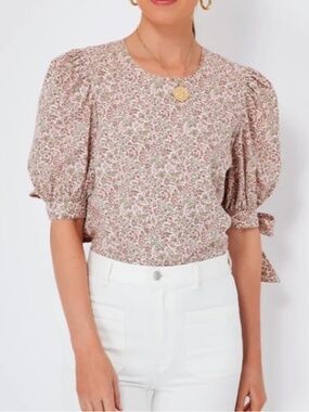 Tuckernuck Hyacinth House Red Floral Fiona Blouse, Size XL NWT